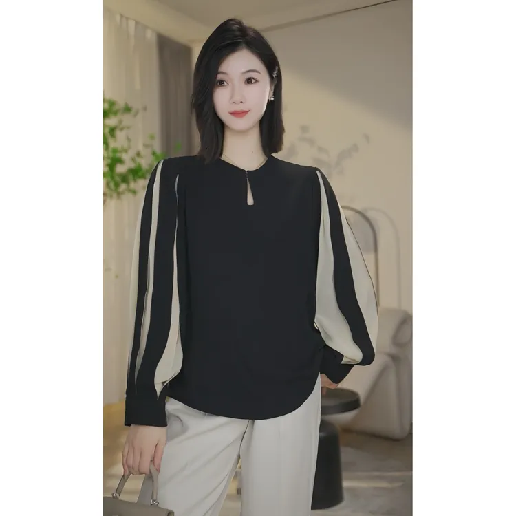 【小北甄选】曼贝8593361黑色新款衬衫女设计感小众气质宽松洋气