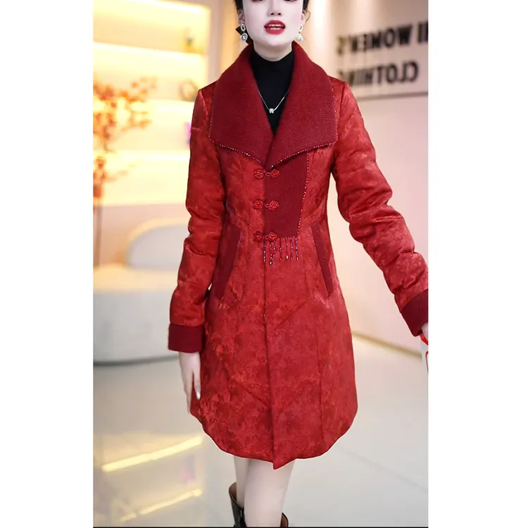 时尚女士纯色中长款羽绒服气质修身显瘦