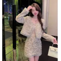 【艾薇】大码气质轻奢小香风套装女秋冬装富家千金外套+短裙两件套