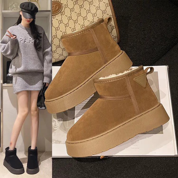 冬季新款琥珀流光防水防滑厚底增高雪地靴女加绒加厚保暖大棉鞋