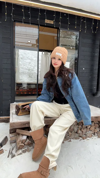 楚楚君 Laugh girl【米兰街头】加棉毛领中长款牛仔外套WL551050J