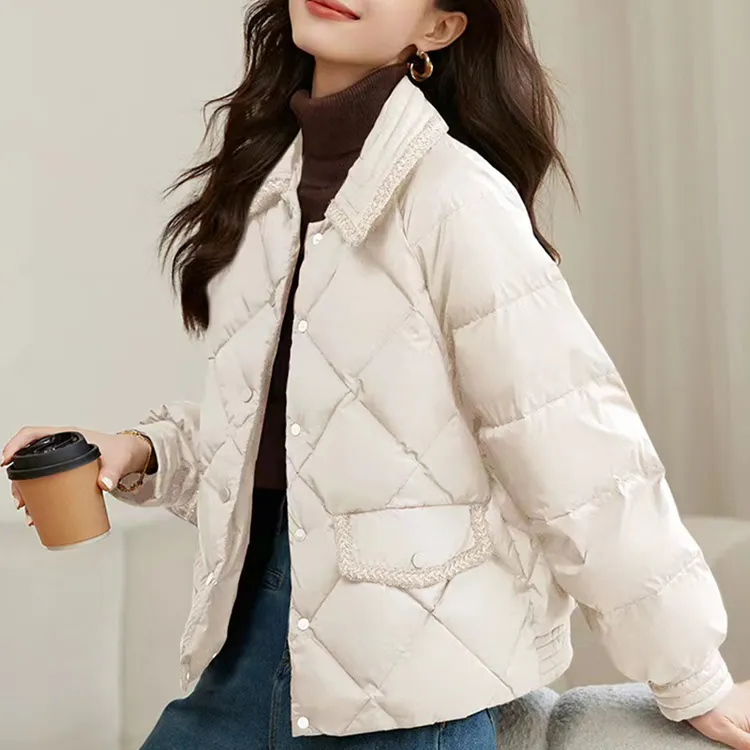 小香风菱格短款棉服女冬季小个子宽松轻薄棉衣外套女2025年新款