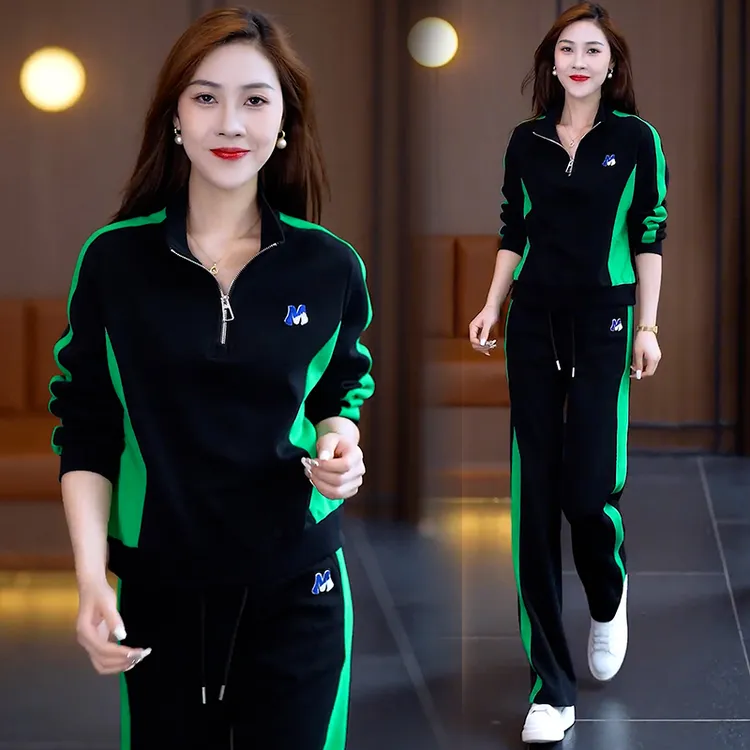 高含棉休闲运动服套装女2025年春季新款时尚洋气卫衣阔腿裤两件套