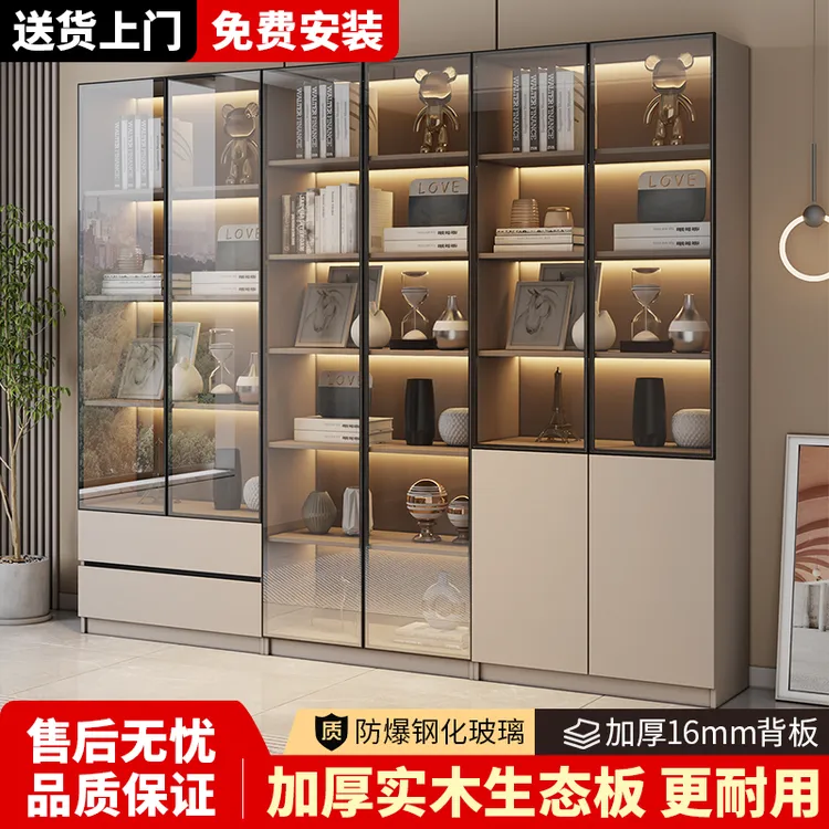 实木书柜家用书柜带玻璃门书柜2025新款储物柜现代酒柜书架展示柜