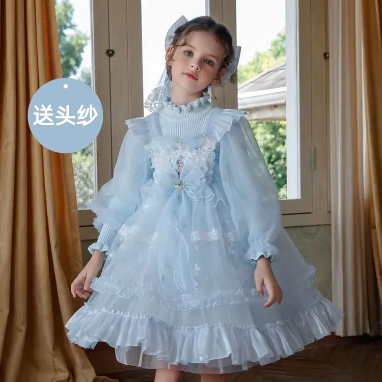 女童秋冬毛衣爱莎公主裙  新款儿童装洋气生日礼服蓬蓬纱连衣裙