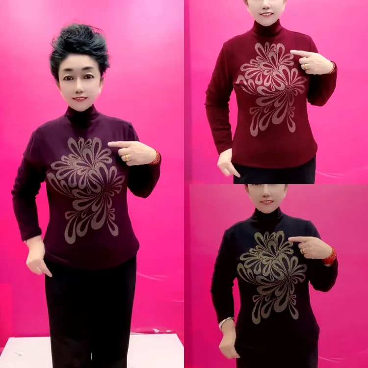 打底衫烫印压钻极简风印花常规长妈妈衫袖秋冬透气