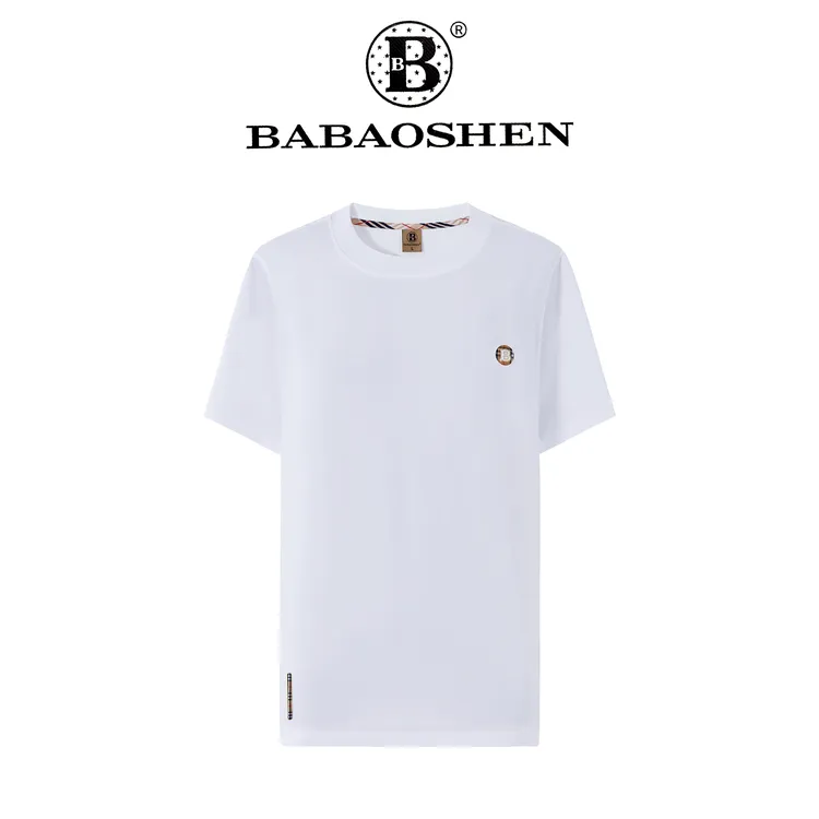 BABAOSHEN/巴宝绅男士短袖t恤圆领轻奢休闲百搭重磅简约印花T恤
