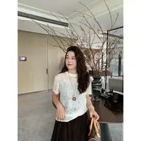 WenWen小个子2025秋季新款圆领时尚百搭显瘦短袖蕾丝上衣4352