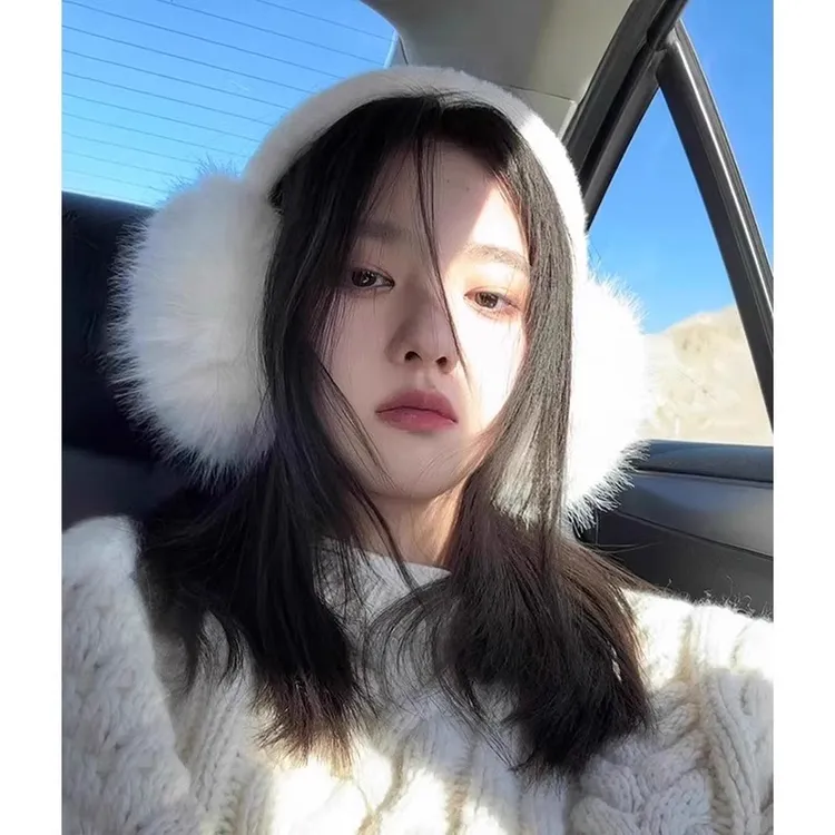白色毛绒耳罩女冬季防寒保暖耳捂子学生骑行大号毛茸茸耳包耳套潮