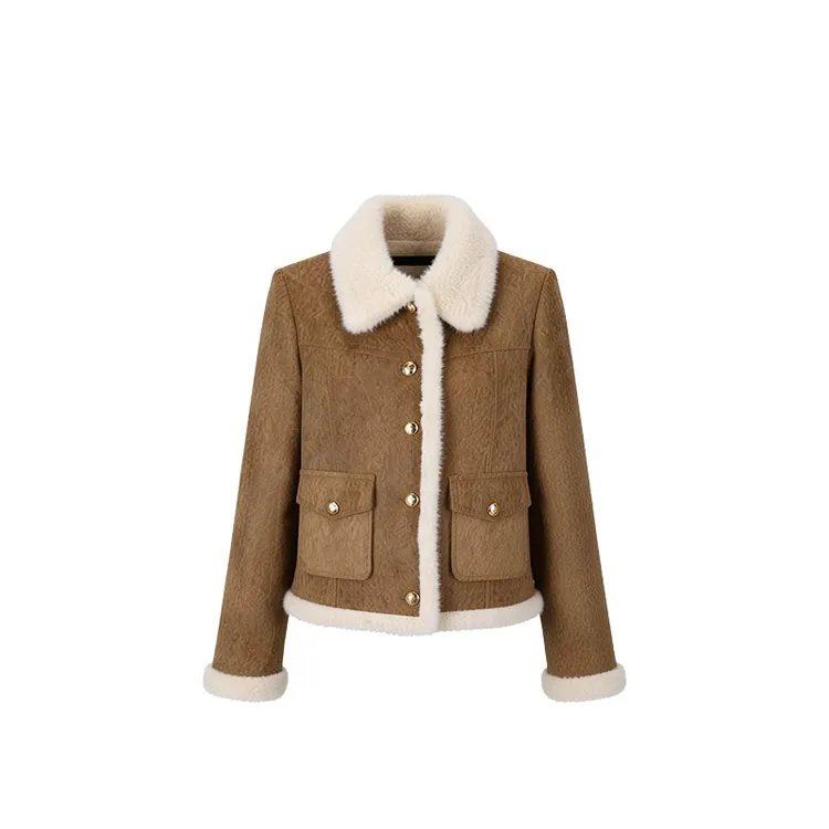 美拉德设计感长袖小个子撞色拼接夹棉保暖外套上衣女2025冬季新款