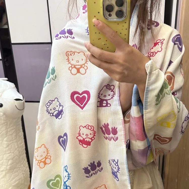 hellokitty可爱全新浴巾纱布棉大浴巾大毛巾儿童宝宝裹巾洗澡吸水