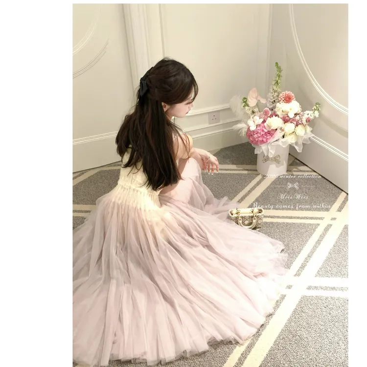 维斯小姐梦幻仙气定染渐变度假礼服裙重工大摆长裙