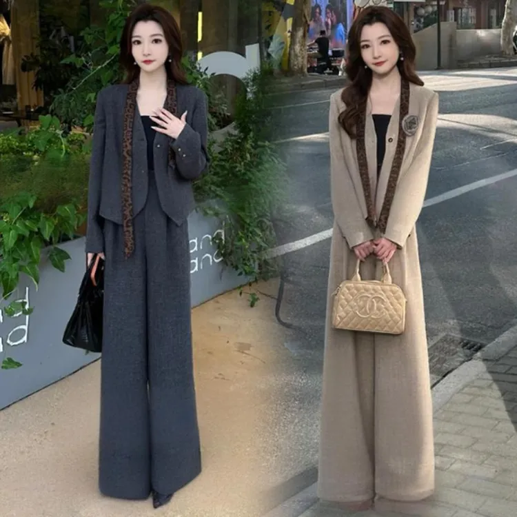 时尚西装套装女2025秋季新款时髦洋气西服短外套阔腿裤气质两件套
