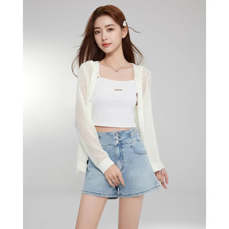 IEF/爱依服2025夏季新款韩版简约通勤风镂空设计百搭毛织卫衣外套