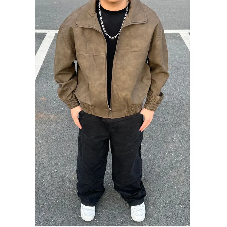 TT家痞帅立领皮衣机车风夹克外套高级感轻奢风皮夹子拉链气质上衣