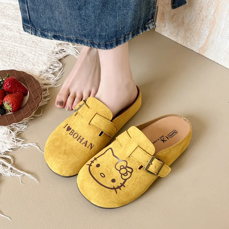踩屎感包头半拖博肯鞋2025夏春新款可爱卡通休闲鞋复古平底一脚蹬