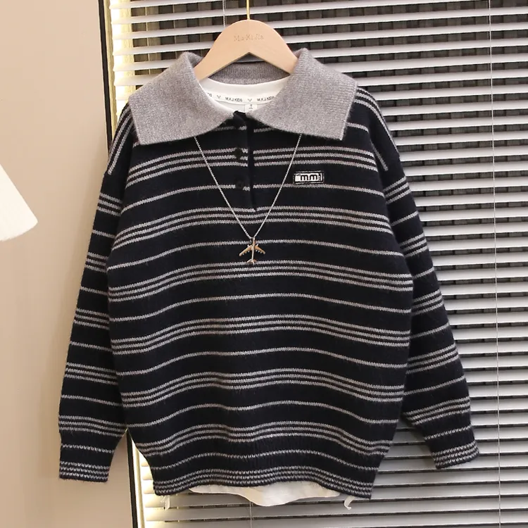 男童秋冬装Polo衫毛衣2025新款中大童翻领线衣潮酷男孩儿童针织衫