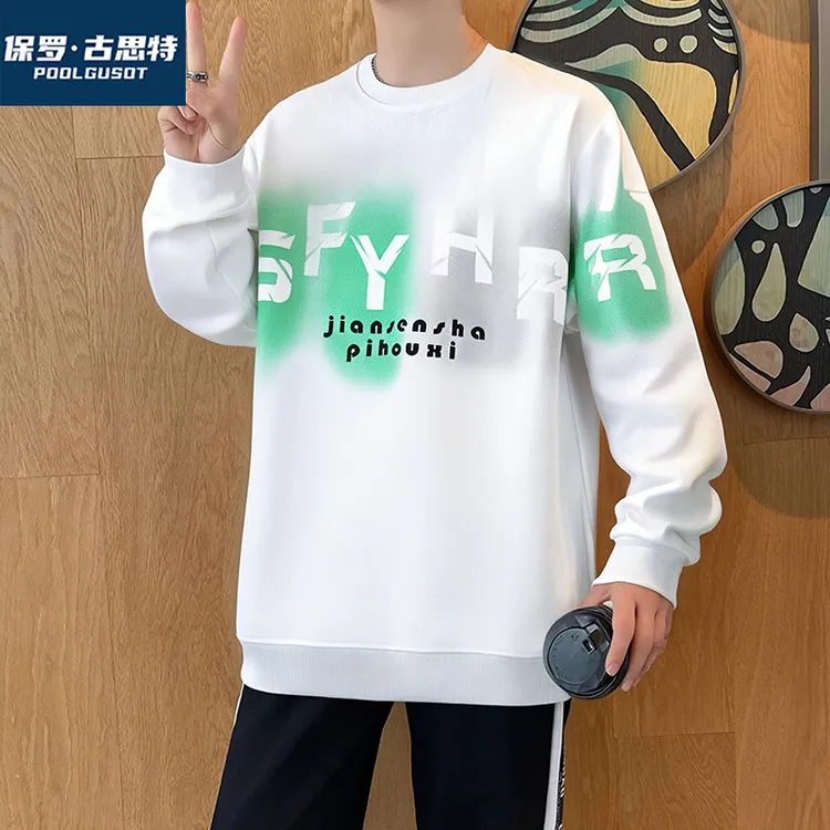 保罗·古思特青少年秋季卫衣美式圆领长袖t恤男装潮流帅气休闲上衣