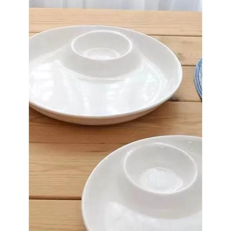 过年专用陶瓷水饺盘水饺盘带醋碟家用盘子双层子母盘薯条盘带格盘