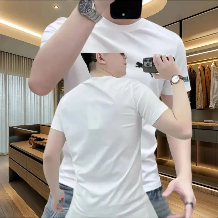欧美纯棉夏季2025新款男士短袖轻奢T恤帅气修身休闲圆领半袖上衣