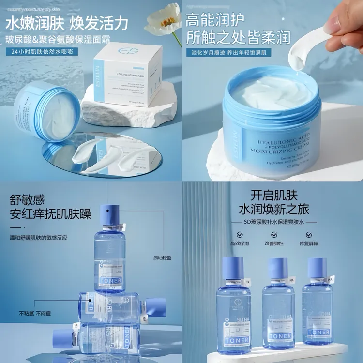 Estelen品牌高瑞护肤5D玻尿酸补水谷氨酸面霜水乳