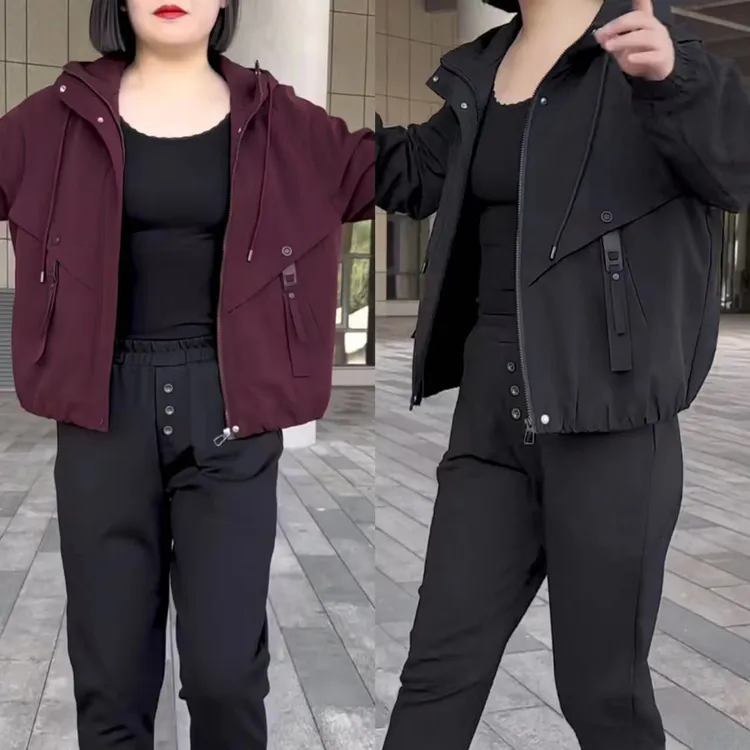 加绒老钱风女宽松休闲风防风连帽防水短外套女士女装运动