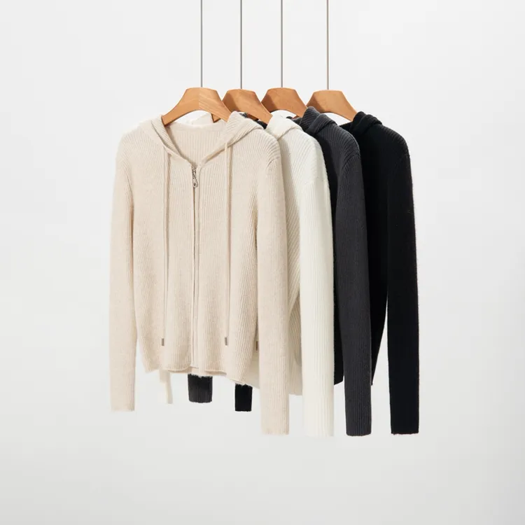 R2554 正品 纯山羊绒 秋冬季女连帽衫开衫外套 舒适保暖休闲柔软