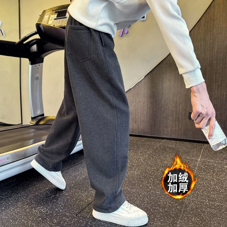 高级感重磅卫裤男潮牌运动裤冬季加绒加厚休闲裤2025新款直筒长裤