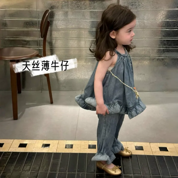 女童牛仔吊带套装夏装2025新款女宝宝韩系洋气两件套夏季儿童