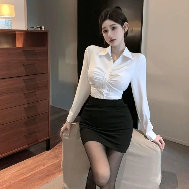 长袖白色衬衫工作服职业女气质修身面试正装秘书OL制服套装包臀裙