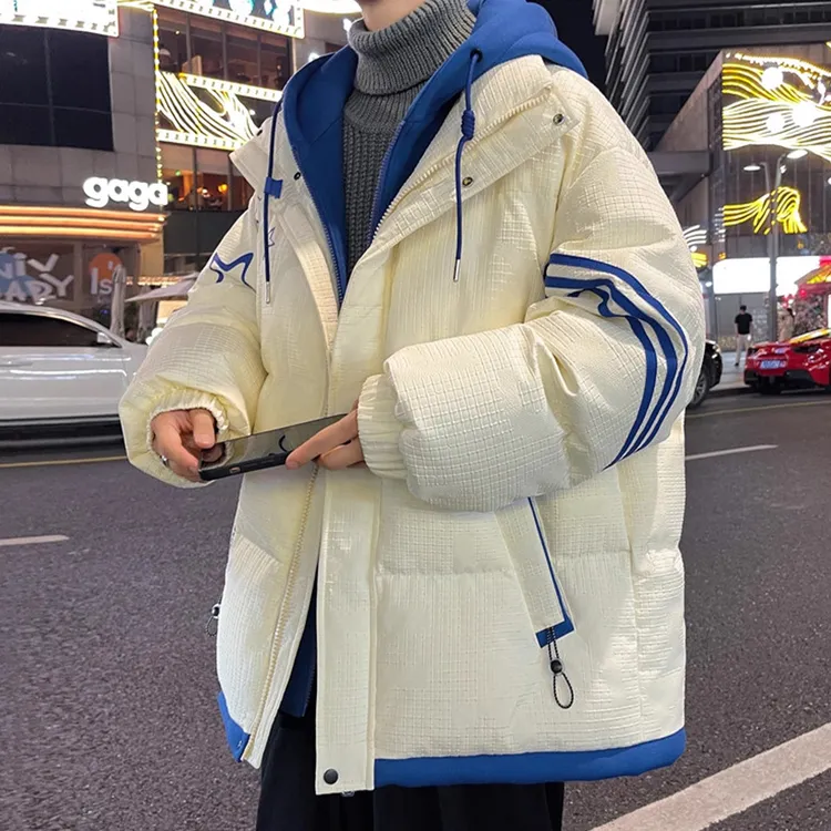 假两件棉衣男秋冬季2025新款连帽冬装棉服男青少年宽松防寒外套男