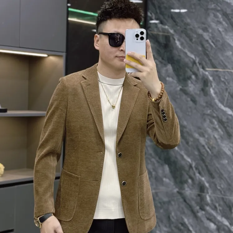 【7522】男士欧货简约轻奢细条绒休闲西服外套秋冬