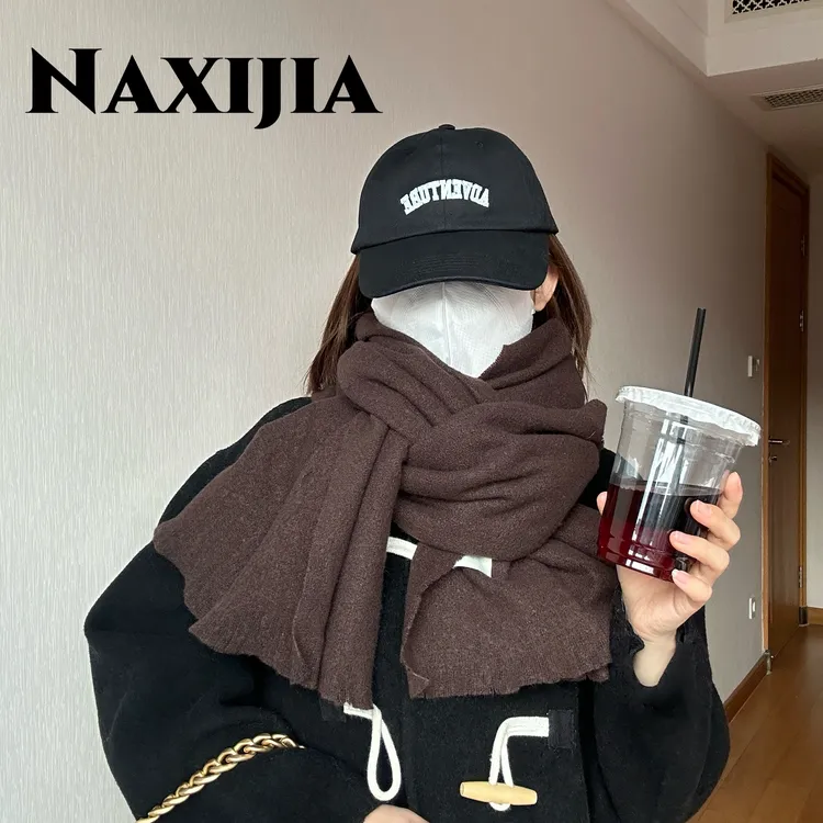 韩系咖啡色纯色围巾冬季保暖围脖软糯百搭高级感