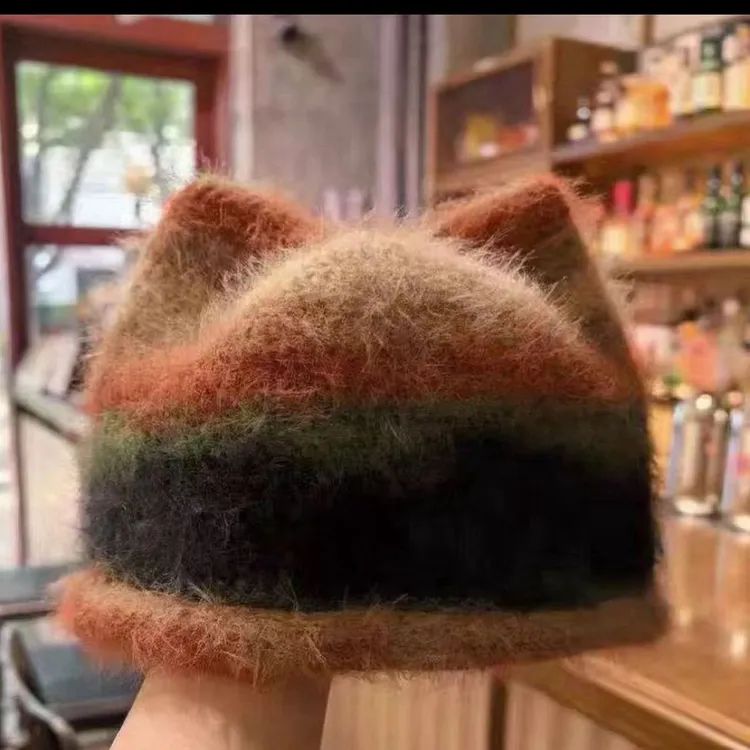 手工钩织猫耳帽材料包渐变线毛线帽diy手工编织