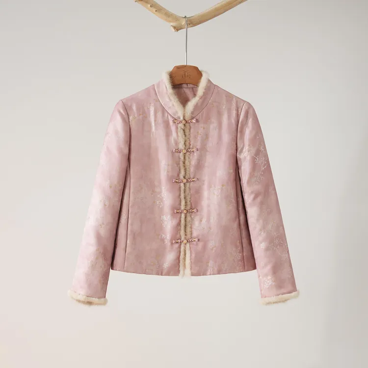 西子/【春山】新中式提花拼水貂夹羊毛保暖立领外套/WTHY044