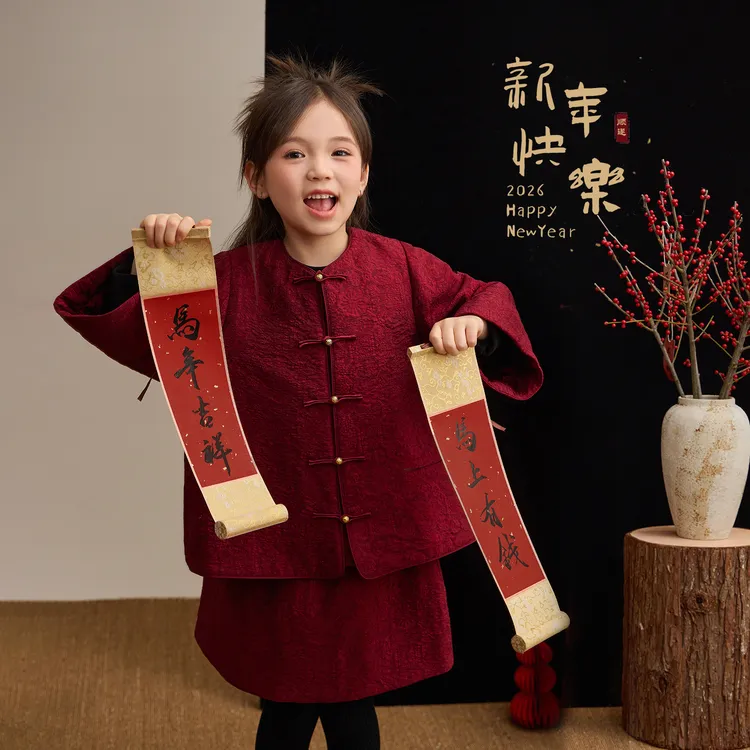 【小确幸】女童新中式提花盘扣外套拜年服套装9337D/9337D-1