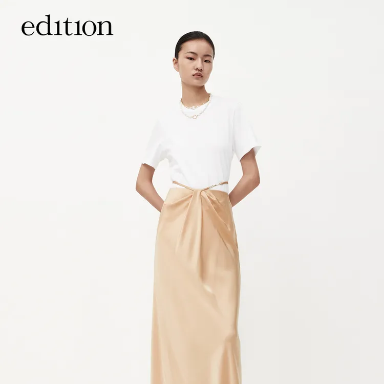 【抗菌】edition配项链正肩短袖纯棉T恤女#EBC3TEE005