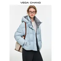 VEGACHANG【清新浅蓝】90白鸭绒羽绒服女款2025新款冬帽棉服0068JJ