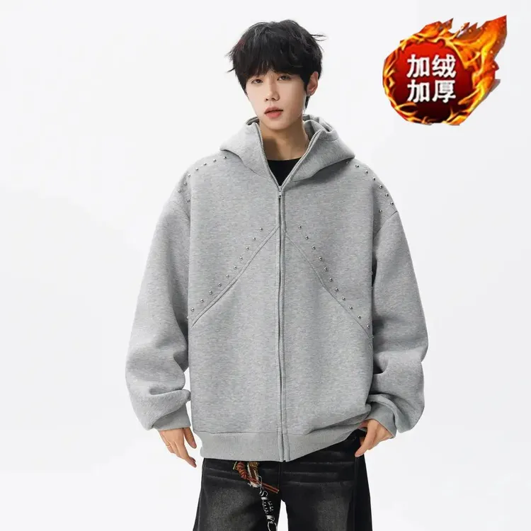 美式潮牌卫衣重磅连帽铆钉设计感酷帅男士高级感秋季潮流痞帅外套