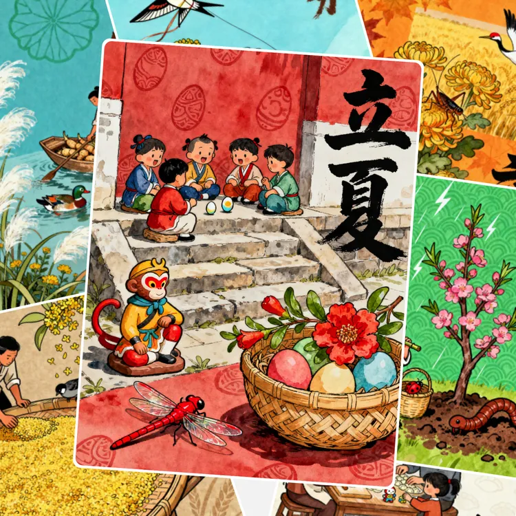 24节气人物食物临摹卡儿童创意美术明信片马克笔二十四节气范图