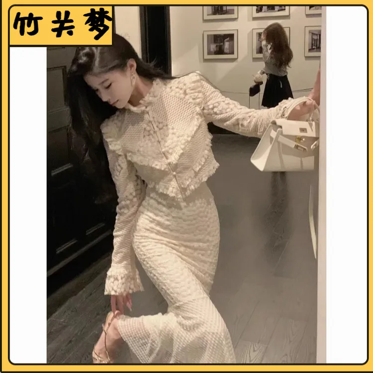 I2025年早春新款感重工小众感拼接上衣鱼尾裙单/套装韩版时尚l