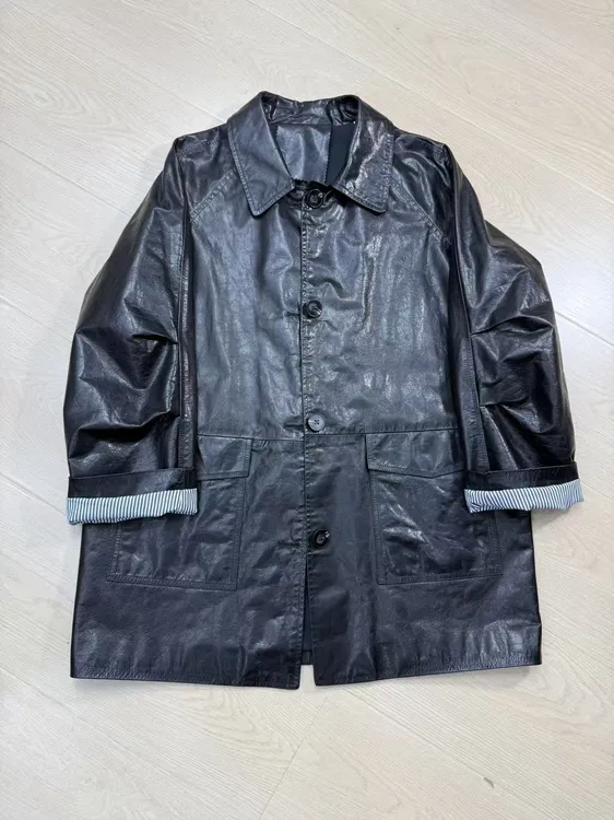 真皮头层油蜡头层牛皮女士长款皮风衣25503时尚休闲百搭方领气质