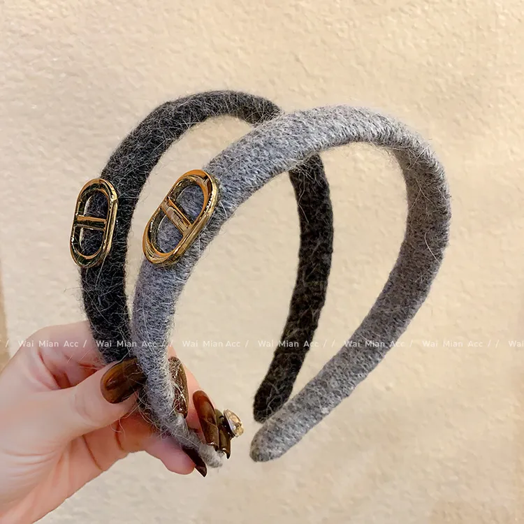 日韩新款毛线发箍女高级感金标压发头箍轻奢气质高颅顶头饰秋冬款