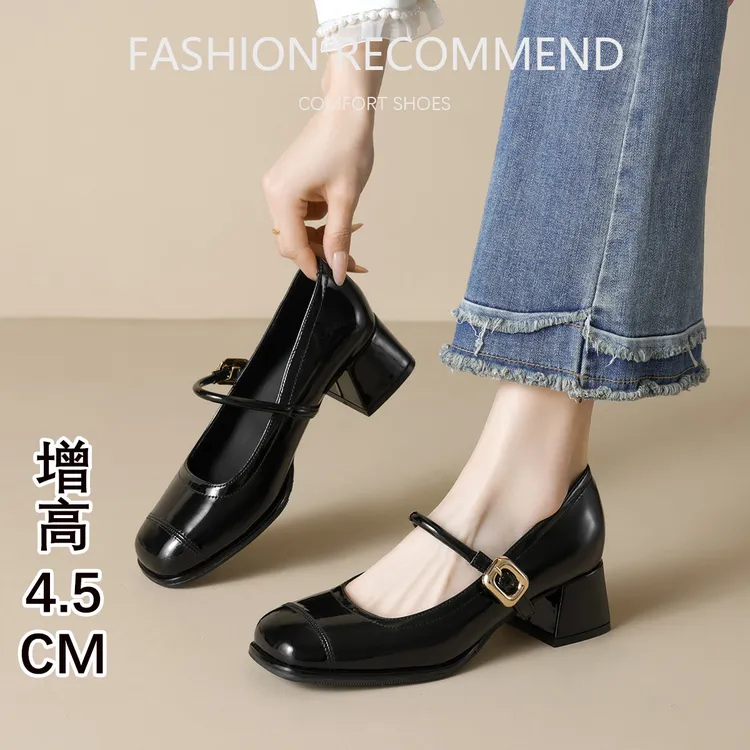 玛丽珍高跟鞋女法式不累脚2025新款小香风一字带粗跟浅口单鞋