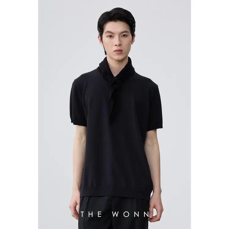THE WONN长绒棉醋酸混纺圆领针织短袖衫