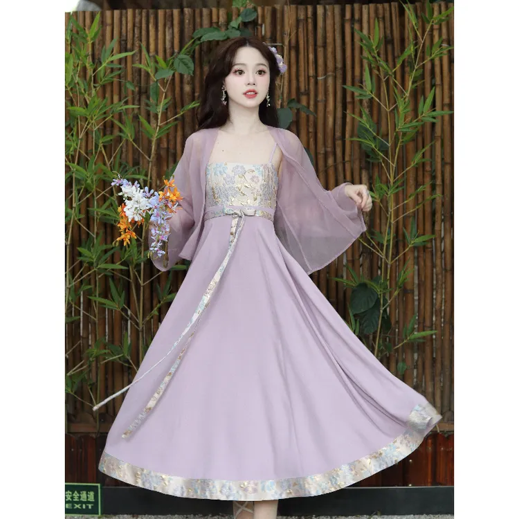瑶西【紫入繁花】连衣裙女小众不撞款连衣裙度假汉服新中式夏季裙子