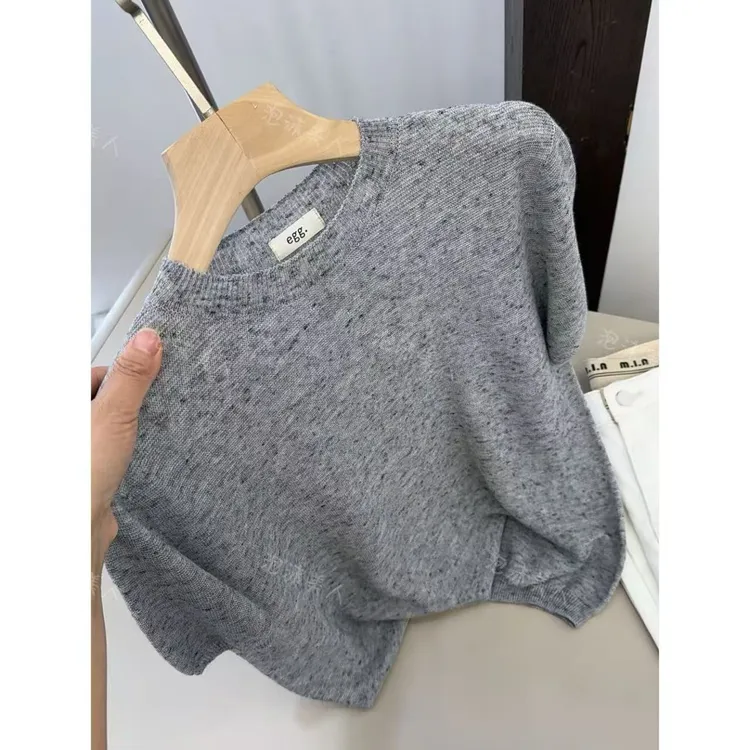 中花灰无缝一体！巨百搭～必备休闲韩版圆领半袖纯色内搭打底