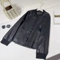 WYK M胸104长64长袖套口圆领夹克皮衣外套经典纯色上衣 2268
