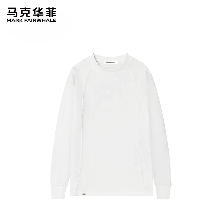 马克华菲秋季新款字母刺绣纯色百搭长袖T恤男士休闲宽松圆领上衣