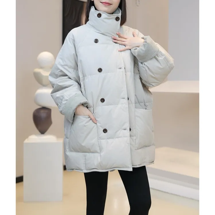 时尚加厚保暖立领棉服外套2025秋冬新款洋气显瘦设计感双排扣棉衣